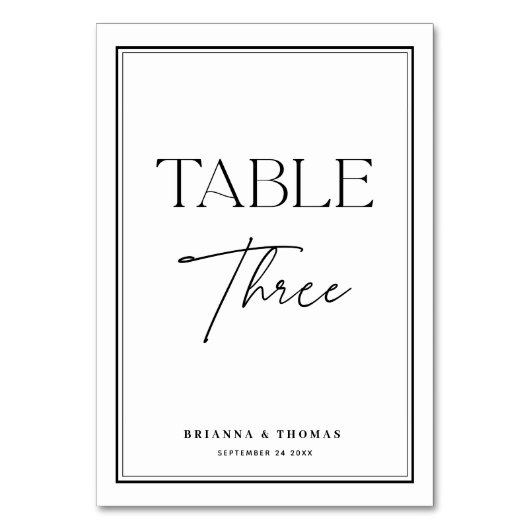 Numéro De Table Élégant Script noir & blanc Table Numéro 3 (Par défaut)