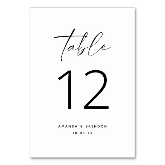 Numéro De Table Élégant script noir et blanc (Dos)