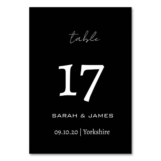 Numéro De Table Élégant script noir et blanc personnalisé (Par défaut)