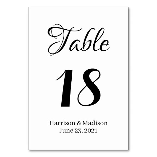 Numéro De Table Élégant script noir Mariage de texte personnalisé (Dos)