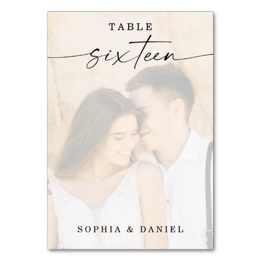 Numéro De Table Élégant Script Photo Mariage Numéro de tableau Sei (Dos)