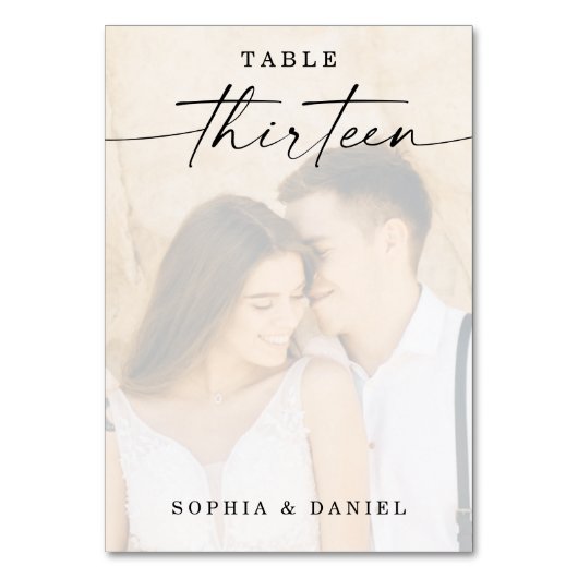 Numéro De Table Élégant Script Photo Mariage Numéro de tableau Tre (Dos)