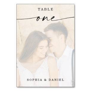 Numéro De Table Élégant Script Photo Mariage Table Numéro Un
