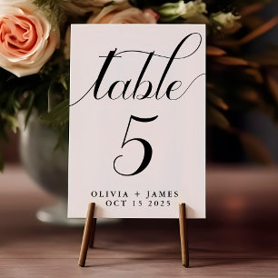 Numéro De Table Élégant script photo noir blanc Mariage
