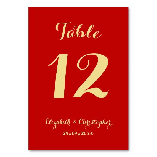 Numéro De Table Élégant Script Red Faux Gold Mariage Fête des mari (Par défaut)