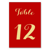 Numéro De Table Élégant Script Rouge Faux Or Mariage Stylé (Par défaut)