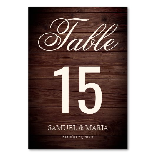 Numéro De Table Élégant Script Rustic Wood Mariage (Dos)
