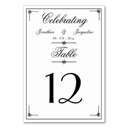 Numéro De Table Élégant Script simple Noms personnalisés (Par défaut)