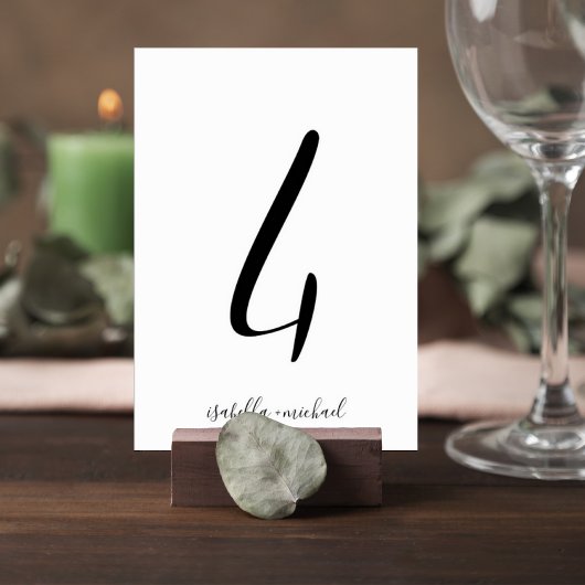 Numéro De Table Elegant Script Table Number Sign with Couple Names