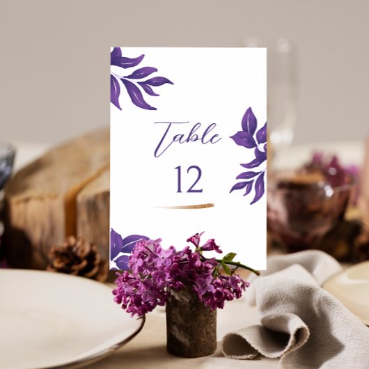 Numéro De Table Élégant Script violet et Mariage or