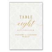 Numéro De Table Élégant Script White Lace Gold 8 Huit Mariage (Dos)