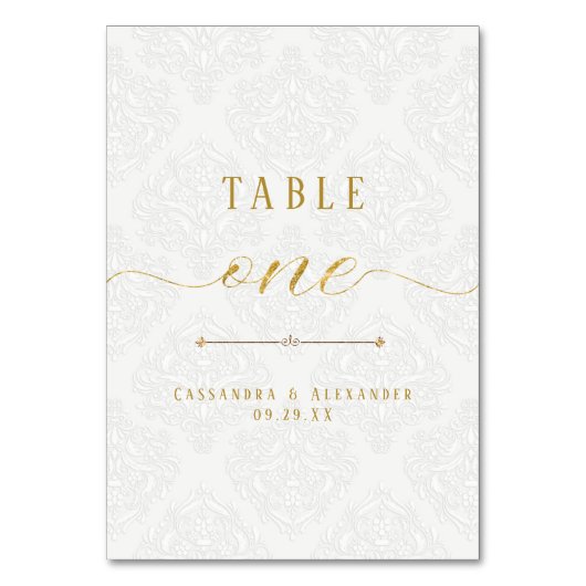 Numéro De Table Élégant Script White Lace Gold Parties scintillant (Dos)