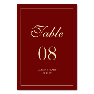 Numéro De Table Elegant Script Wine Red Wedding Custom Names