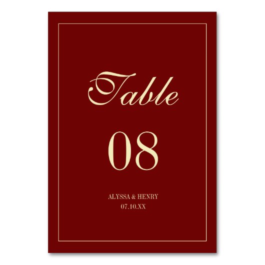 Numéro De Table Elegant Script Wine Red Wedding Custom Names (Par défaut)