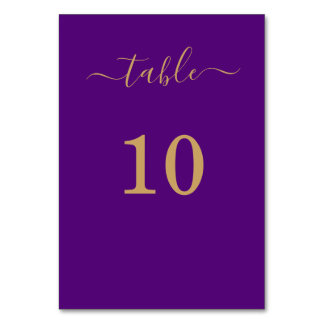 Numéro De Table Élégant Simple Glam Script Gold Party Purple