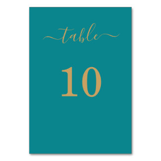 Numéro De Table Élégant Simple Glam Script Gold Party Turquoise