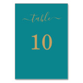 Numéro De Table Élégant Simple Glam Script Gold Party Turquoise (Dos)
