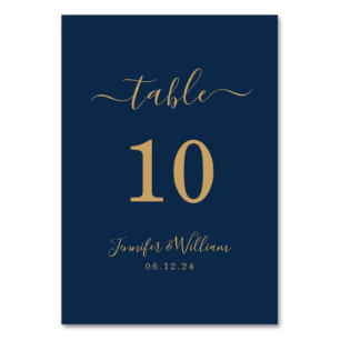 Numéro De Table Élégant Simple Glam Script Mariage Gold Navy
