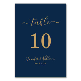 Numéro De Table Élégant Simple Glam Script Mariage Gold Navy