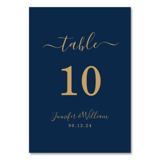 Numéro De Table Élégant Simple Glam Script Mariage Gold Navy (Par défaut)