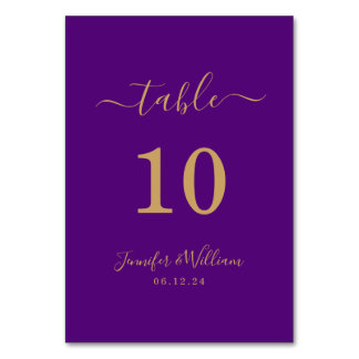 Numéro De Table Élégant Simple Glam Script Mariage Gold Purple