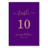 Numéro De Table Élégant Simple Glam Script Mariage Gold Purple (Dos)