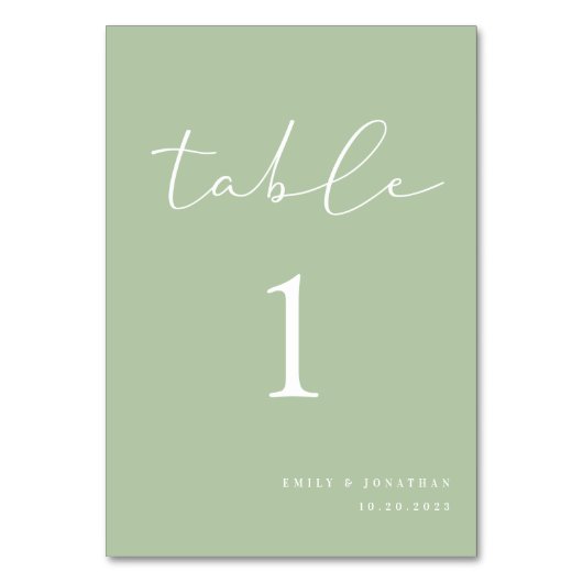 Numéro De Table Elegant Simple Sage Green Wedding (Dos)