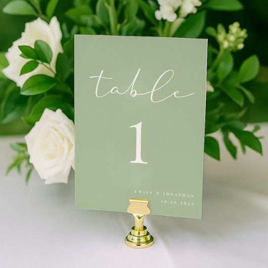 Numéro De Table Elegant Simple Sage Green Wedding