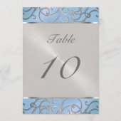 Numéro de table Elegant Sky Blue et Silver Filigre (Devant)