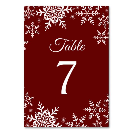 Numéro De Table Élégant Snowflakes Rouge Noël Mariage d'hiver (Dos)