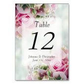 Numéro De Table Elegant Spring Pink Roses on Teal Floral Wedding (Dos)