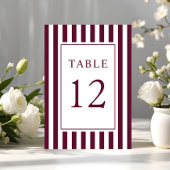 Numéro De Table Elegant Striped Burgundy Wedding