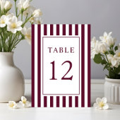 Numéro De Table Elegant Striped Burgundy Wedding