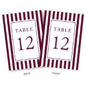 Numéro De Table Elegant Striped Burgundy Wedding