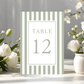 Numéro De Table Elegant Striped Sage Green Wedding