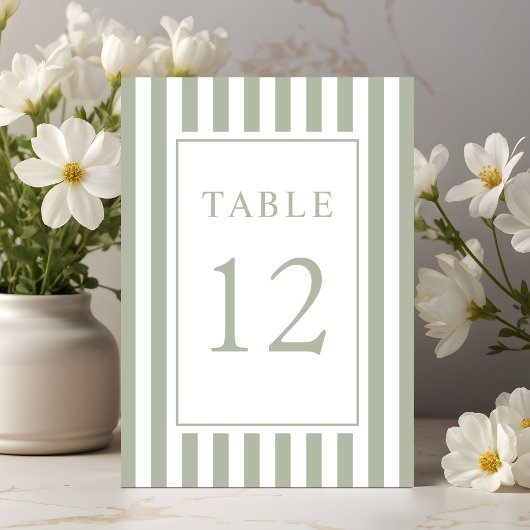 Numéro De Table Elegant Striped Sage Green Wedding