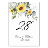 Numéro De Table Elegant Sunflowers Eucalyptus Watercolor Wedding (Dos)