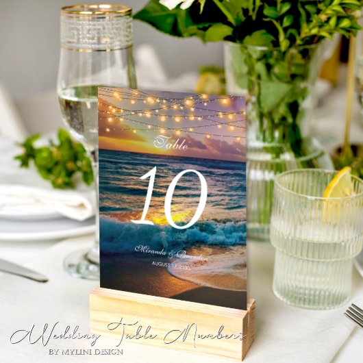 Numéro De Table Elégant Sunset Beach Lights Mariage d'été