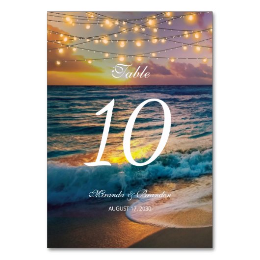 Numéro De Table Elégant Sunset Beach Lights Mariage d'été (Par défaut)