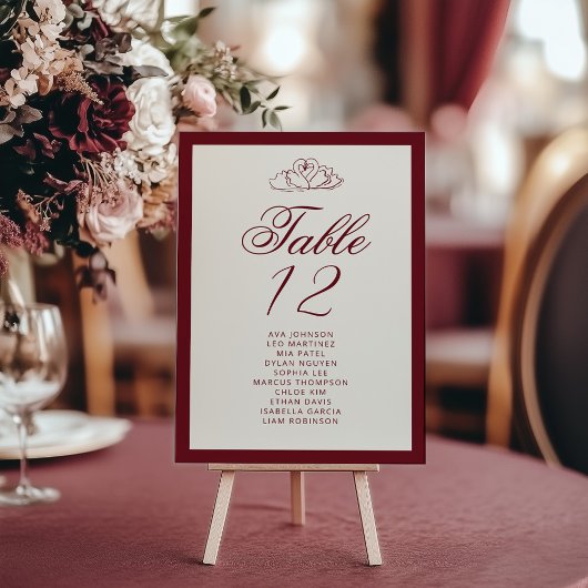 Numéro De Table Elegant Swan Deep red Table Seating Chart cards