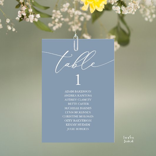 Numéro De Table Élégant Tableau de Sièges de Mariage Bleu Poussiér