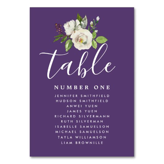 Numéro De Table Élégant tableau de sièges Mariage floral blanc (Dos)
