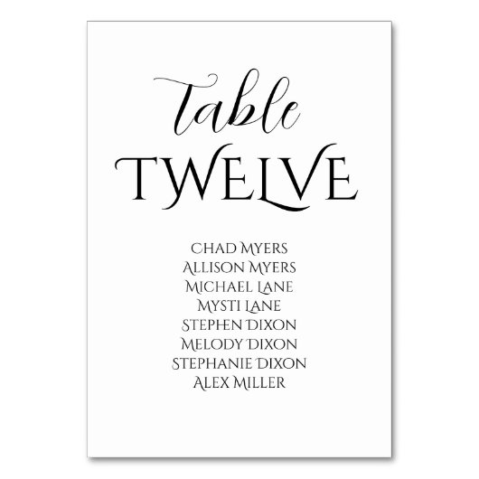 Numéro De Table Élégant tableau de sièges Mariage noir et blanc (Dos)