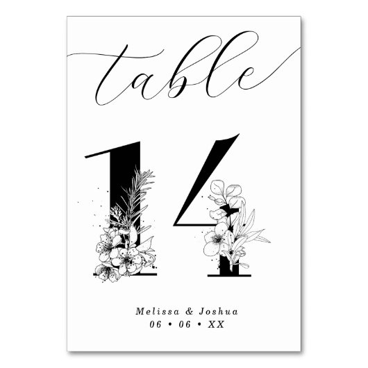 Numéro De Table Élégant tableau floral noir et blanc 14 (Par défaut)