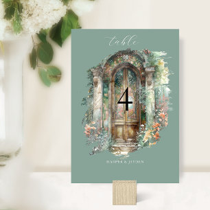 Numéro De Table Élégant Terreux, Vert, Rose Pâle Mariage à l'Aquar
