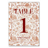 Numéro De Table Élégant Toile Floral Script Mariage Rouge  (Dos)