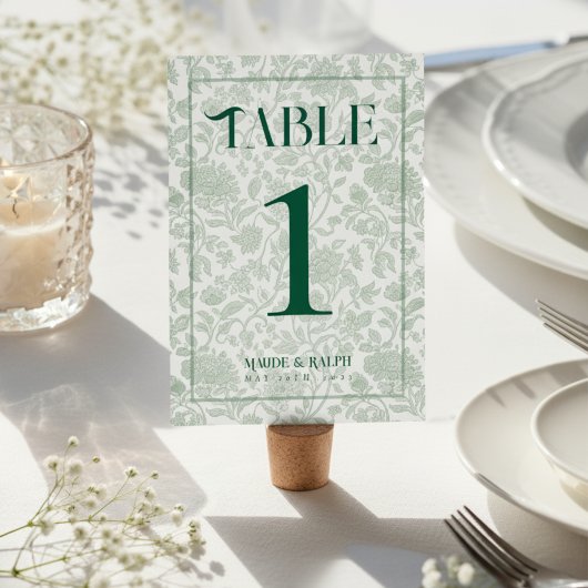 Numéro De Table Élégant Toile Floral Script Vert Mariage