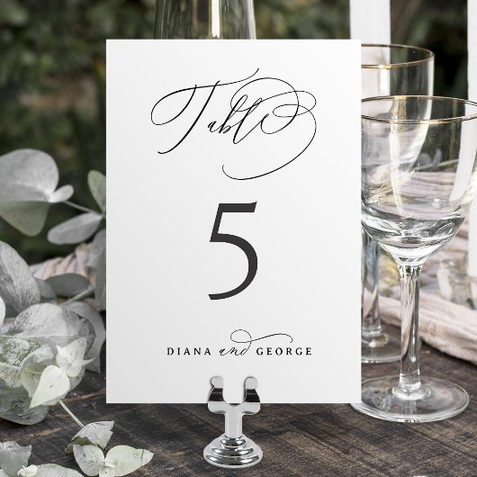 Numéro De Table Élégant Tourbillon Simple Mariage Script