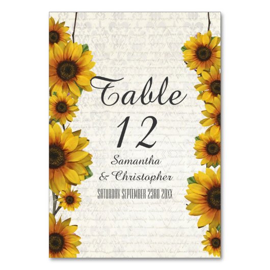 Numéro De Table Elégant tournesol jaune pays mariage floral (Par défaut)