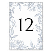 Numéro De Table Elégant trait floral Dessin Dusty Blue Mariage (Dos)